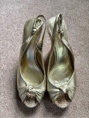 Aldo Metallic Gold Knot Front Espadrille Wedges